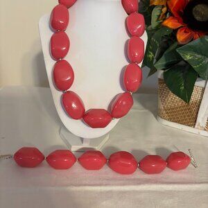 Beautiful MIXIT Pink color Necklace (20") and Bracelet (9") set in Silver Tone
